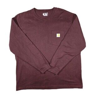 Mens Carhartt Dearborn Chest Pocket Long Sleeve T Shirt Burgundy XL